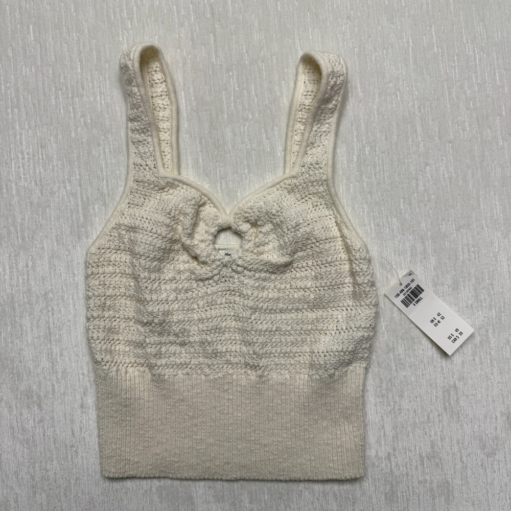 Abercrombie & Fitch Cinched Cutout Crochet Tank Cropped Womens XS Beige Knit Top